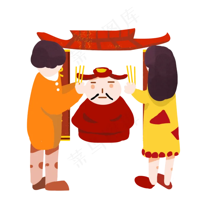 小年习俗祭灶手绘风格插,免抠元素
