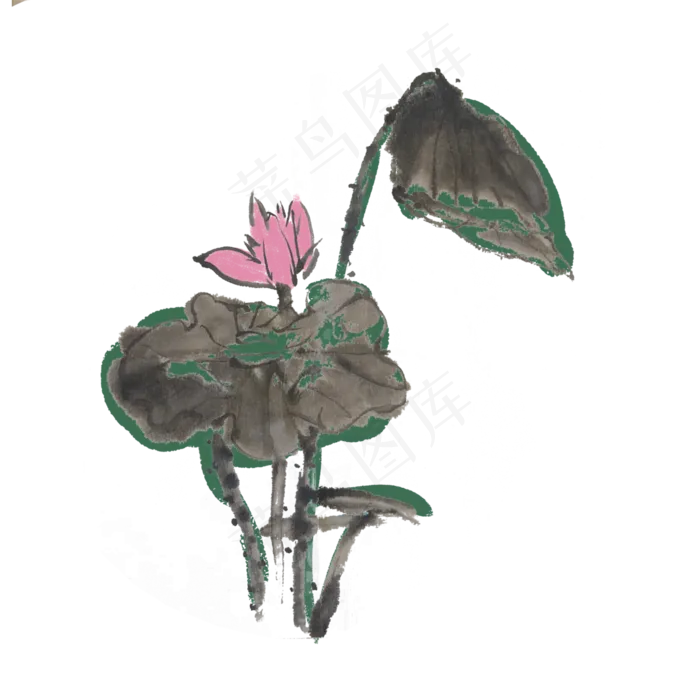 夏季水墨荷花手绘素材(4000X4000(DPI:300))psd模版下载