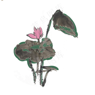 夏季水墨荷花手绘素材