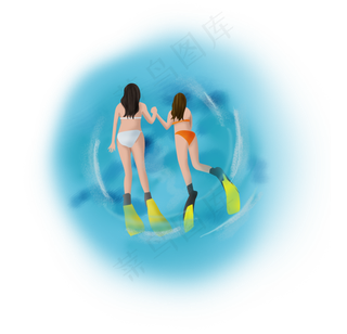 暑假夏日夏季潜水女孩