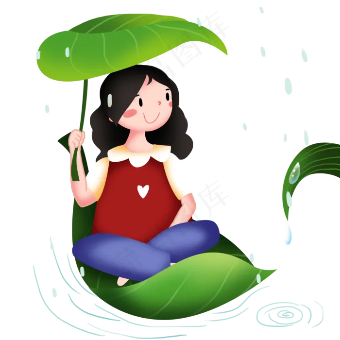 谷雨划叶子船的小女孩(2000X2000(DPI:299))psd模版下载