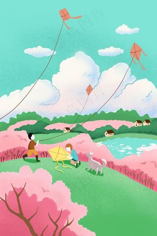 春天放风筝樱花盛开