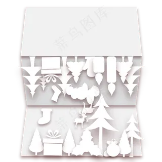 圣诞节贺卡立体剪纸装饰,免抠元素