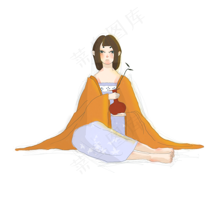 抱着花瓶的小女孩(2500X2500(DPI:300))psd模版下载