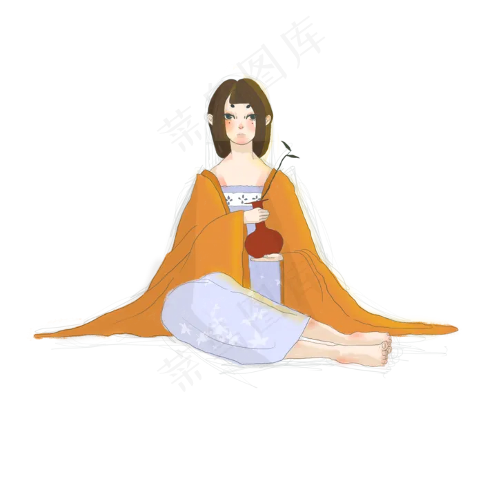 抱着花瓶的小女孩(2500X2500(DPI:300))psd模版下载