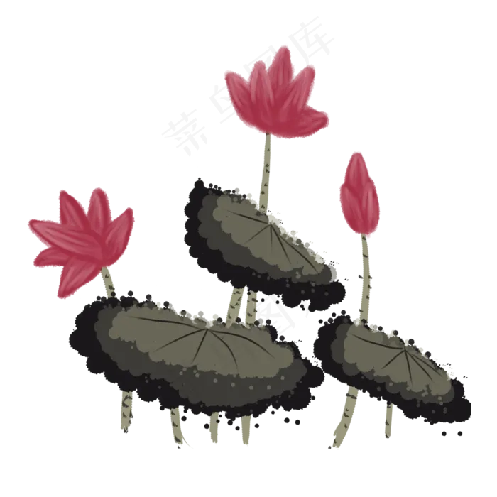 手绘中国风荷花水墨画png素材(2000X2000(DPI:300))psd模版下载
