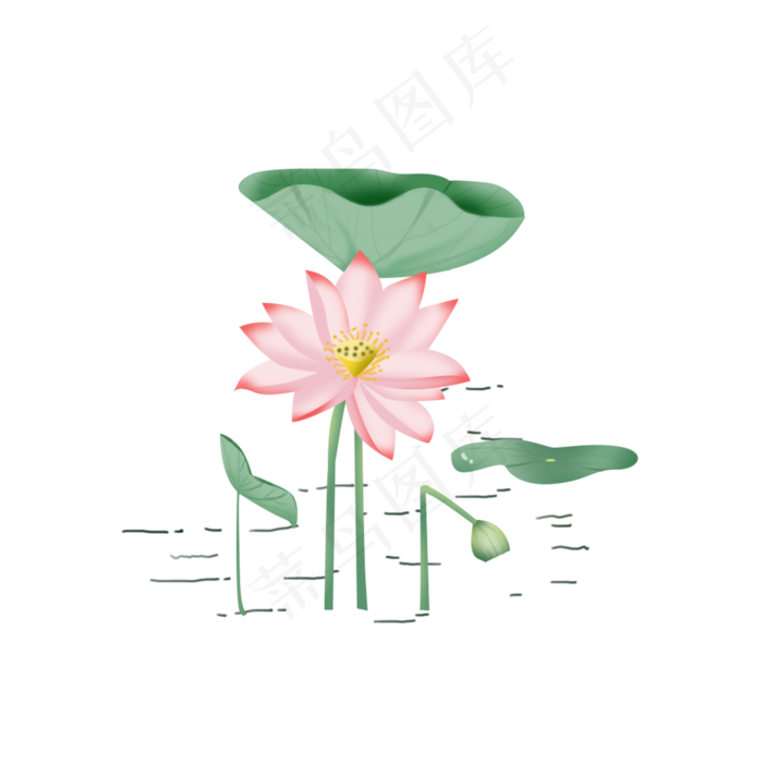 荷花荷叶绿色小清新手绘风元素(2000X2000(DPI:200))psd模版下载