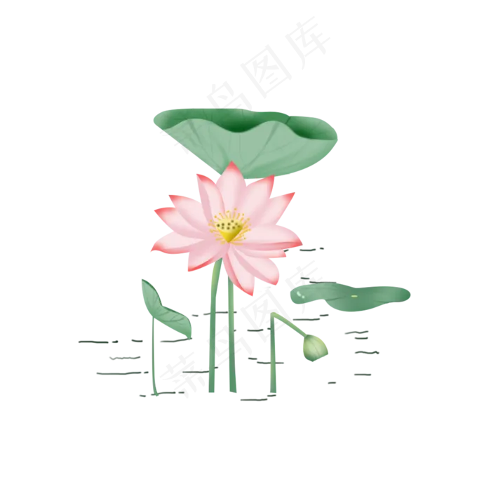 荷花荷叶绿色小清新手绘风元素(2000X2000(DPI:200))psd模版下载