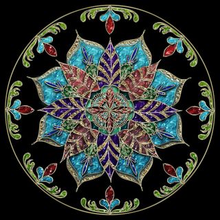 珐琅画曼陀罗手绘蓝金金属感文艺风挂画装饰画