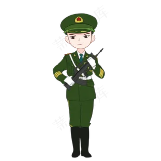 手绘国庆节拿枪站岗的士兵