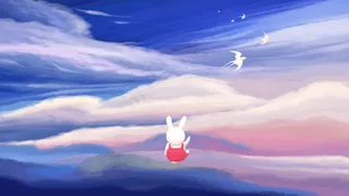 天空唯美风景彩云之上的兔子