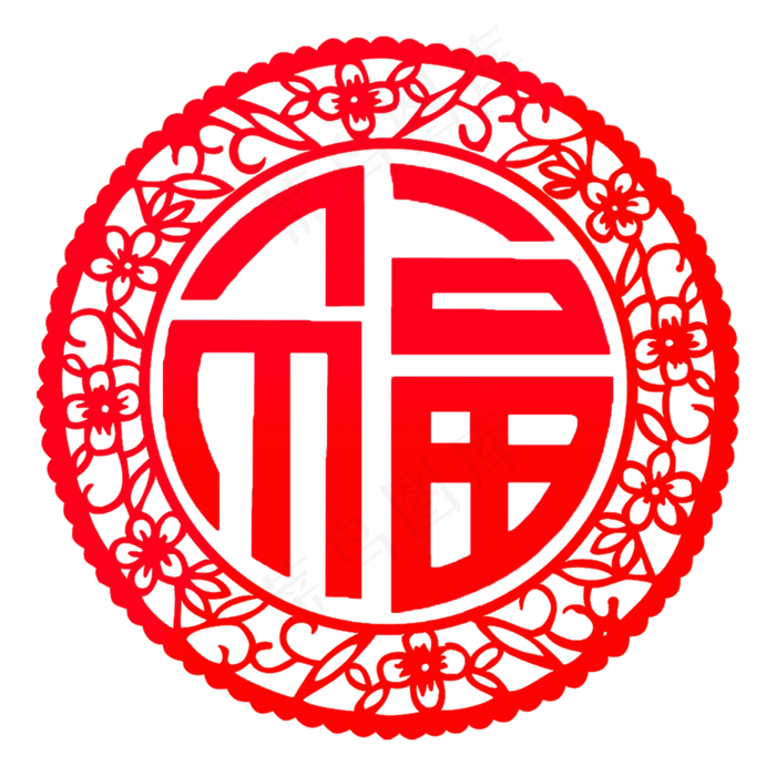 剪纸福字镂空挂签,免抠元素