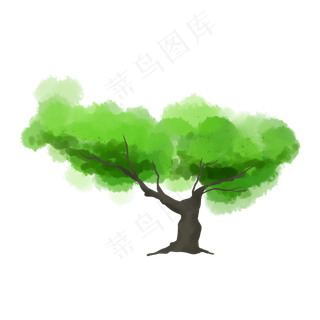 水彩小清新绿色古树