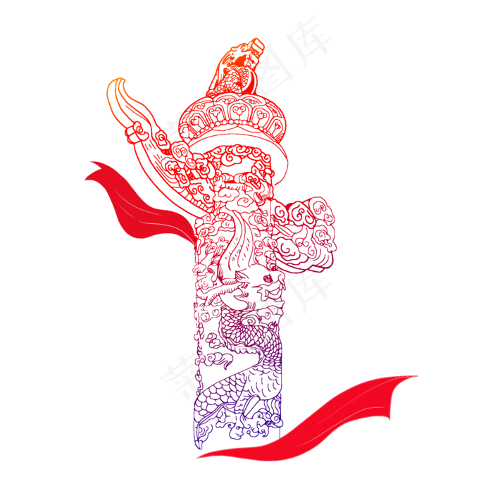 华表剪纸装饰,免抠元素(2000*2000px 300 dpi )psd模版下载