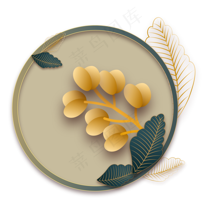 新中式后现代树叶边框