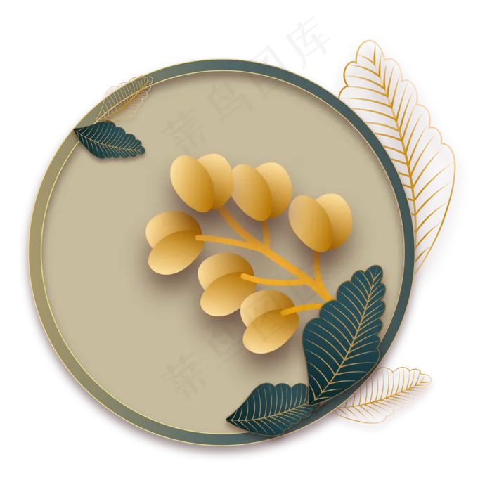 新中式后现代树叶边框(2000X2468(DPI:300))ai矢量模版下载