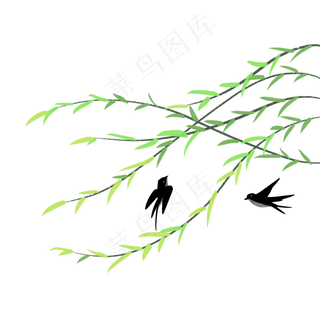 柳叶与燕子在春风中舞蹈,免抠元素
