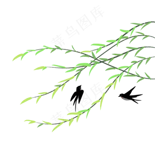 柳叶与燕子在春风中舞蹈,免抠元素