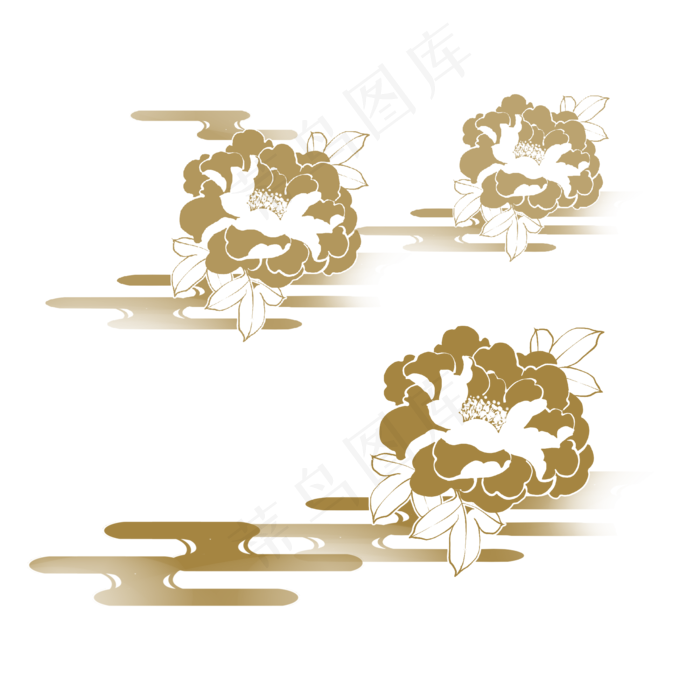 中式纹理牡丹富贵,免抠元素(2000*2000px 300 dpi )psd模版下载