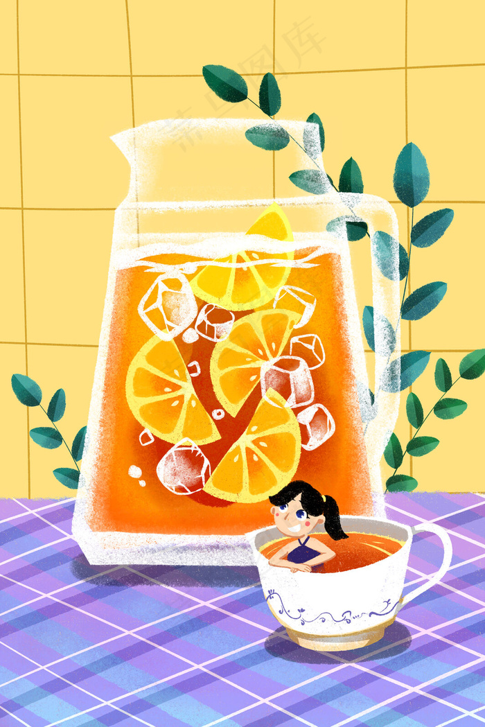 卡通手绘风夏景冷饮配图