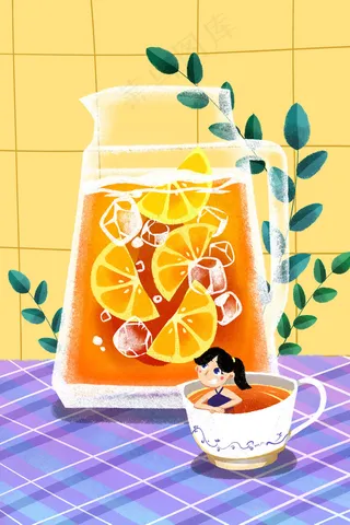 卡通手绘风夏景冷饮配图