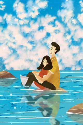 情侣夏日温馨一起看海风景