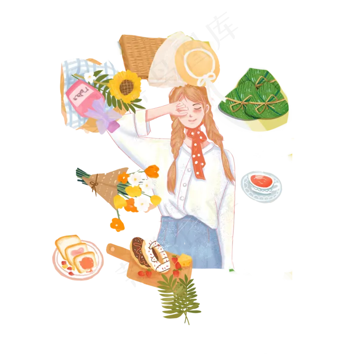 端午节少女素材(2000X2000(DPI:300))psd模版下载