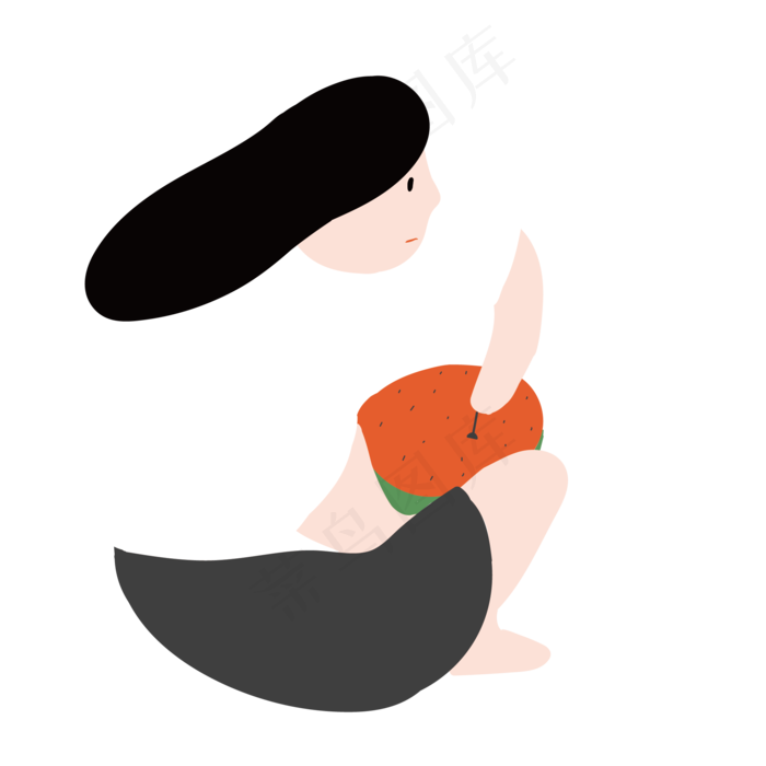 扁平化大暑吃西瓜的女孩人物插画
