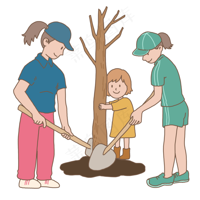 植树节大家齐种树手绘插画免抠元