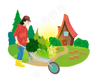 植树节推车的小女孩