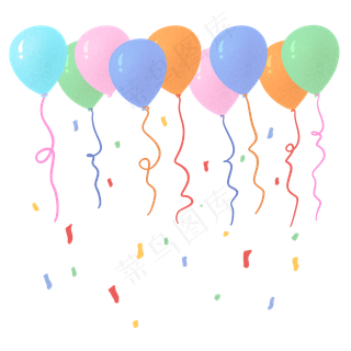 手绘彩色气球和彩带下载,免抠元素