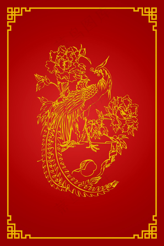 金丝中国风红色边框(3543*5315px 	      )psd模版下载