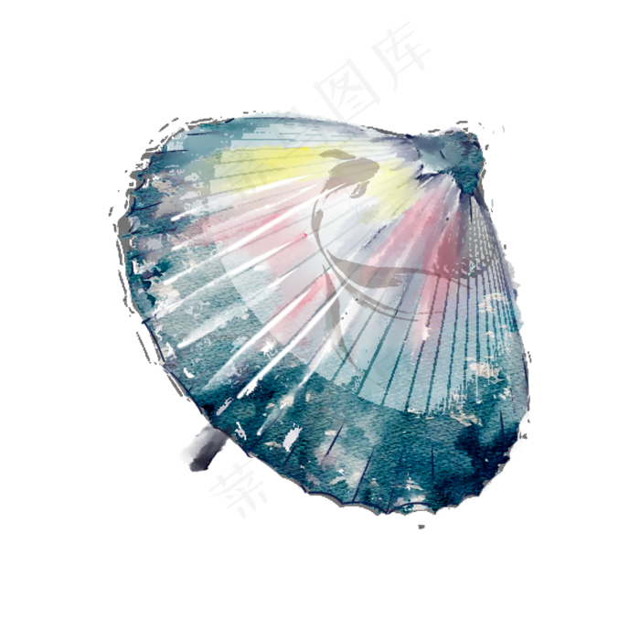 丹青水墨水彩油纸伞折伞黄梅江南,免抠元素(2500X2500(DPI:300))psd模版下载