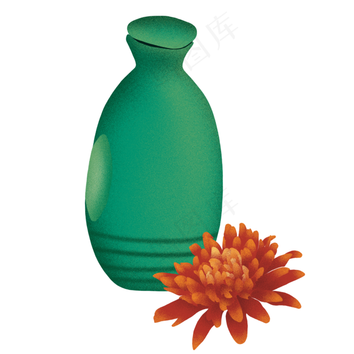 手绘卡通绿色花瓶菊花元素,免抠元素(2000X2000(DPI:300))psd模版下载