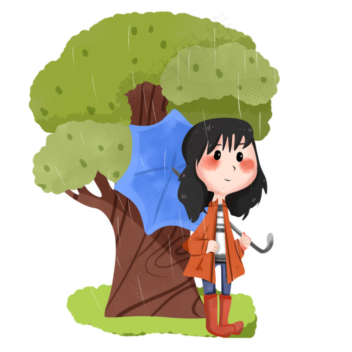 谷雨打伞的小女孩