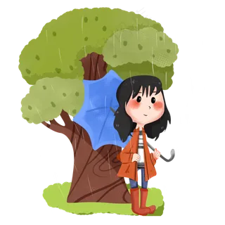 谷雨打伞的小女孩