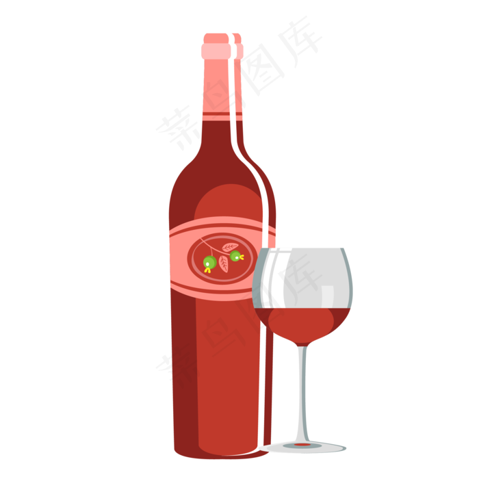 一支红酒和一杯红酒,免抠元素(2000*2000px 300 dpi )ai矢量模版下载