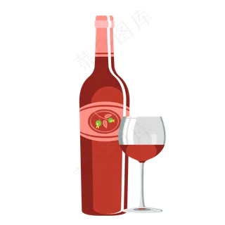 一支红酒和一杯红酒,免抠元素