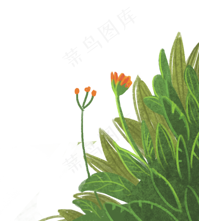 手绘卡通花草植物元素