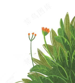 手绘卡通花草植物元素