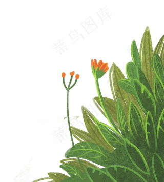 手绘卡通花草植物元素