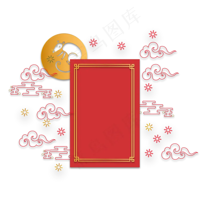 新年红色节日剪纸装饰,免抠元素(2000*2000px 300 dpi )ai矢量模版下载