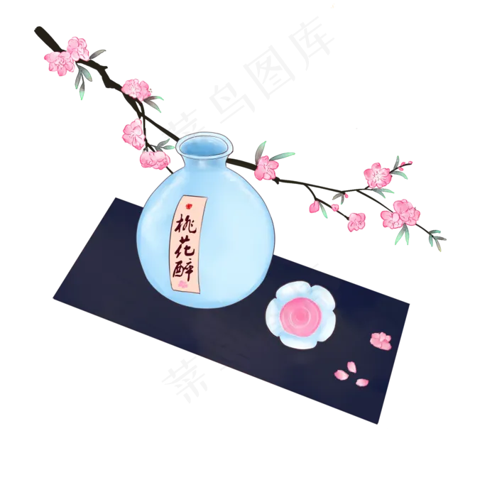 中国风手绘桃花醉桃花酿,免抠元素(2000*2000px 300 dpi )psd模版下载