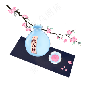 中国风手绘桃花醉桃花酿,免抠元素