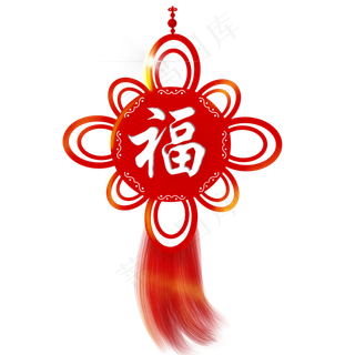 中国结红色线条挂件,免抠元素