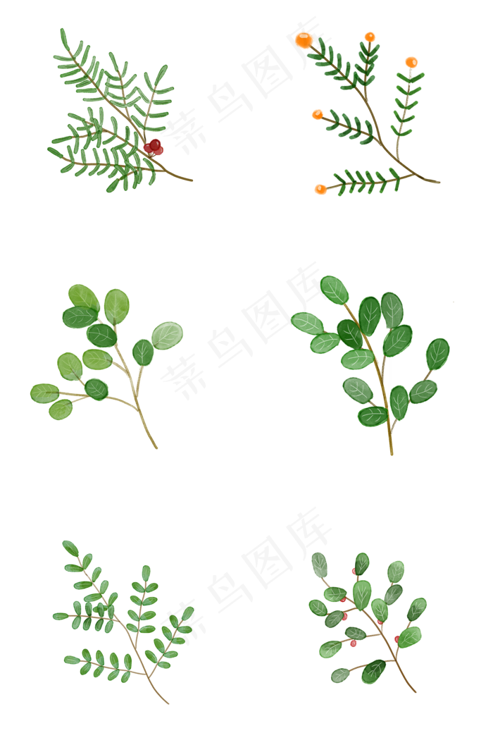 水彩植物绿叶手绘风小清新