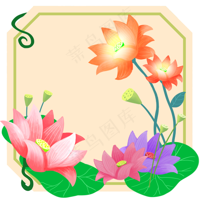 荷叶莲蓬荷花边框