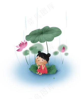 暑假夏日夏季大暑小暑荷叶上的女