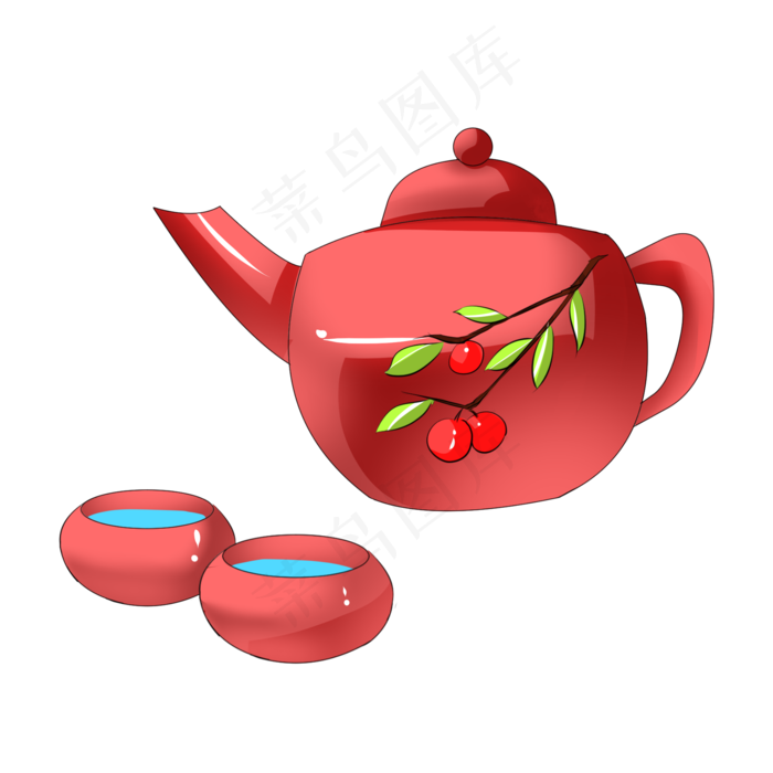 手绘红色山楂图案茶壶(2000X2000(DPI:300))psd模版下载