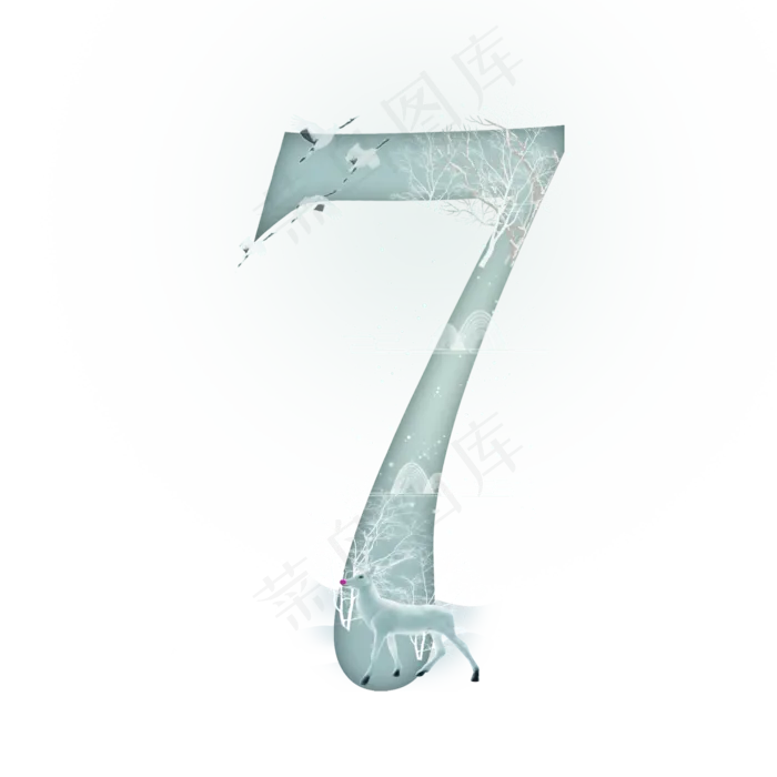 大雪麋鹿数字7(2000*2000px 	      )psd模版下载